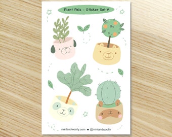 Cute Animal Planter Plant Stickers, Animal Planner Stickers