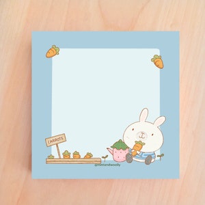 Rabbit Garden Sticky Notes Cute Bunny Rabbit with Carrot Notes image 1