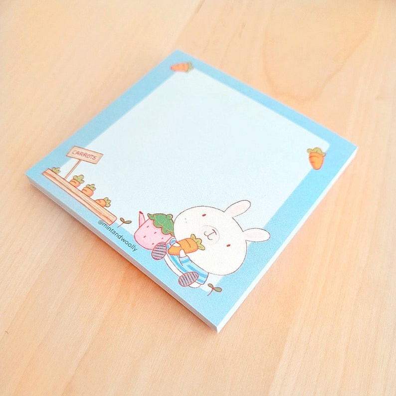 Rabbit Garden Sticky Notes Cute Bunny Rabbit with Carrot Notes image 3