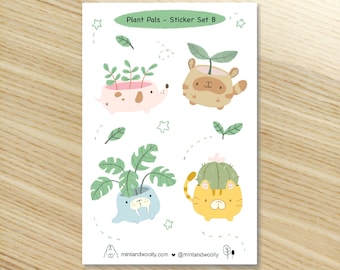 Cute Animal Planter Plant Planner Stickers, Plant Animal Sticker Sheet