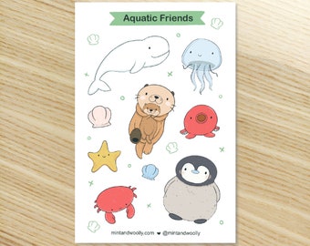 Aquatic Ocean Animals Sticker Sheet