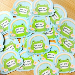 Frog Vinyl Sticker, You are beautiful Vinyl Sticker, Cute Froggo Sticker, Frog Stickers, Wellness Sticker, Mindfulness Gift image 2