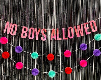 NO BOYS ALLOWED - Banner! Metallic banner, bridal shower, Valentines, Galentines party, dorm decor - More Colors Available!