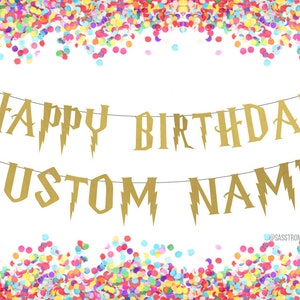 HAPPY BIRTHDAY CUSTOM - Banner! Party Banner, Birthday Party Decor, Potter Party, Wizard, Magical Harry Party - More Colors Available!