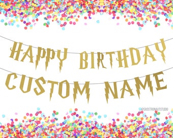 HAPPY BIRTHDAY CUSTOM - Banner! Party Banner, Birthday Party Decor, Potter Party, Wizard, Magical Harry Party - More Colors Available!