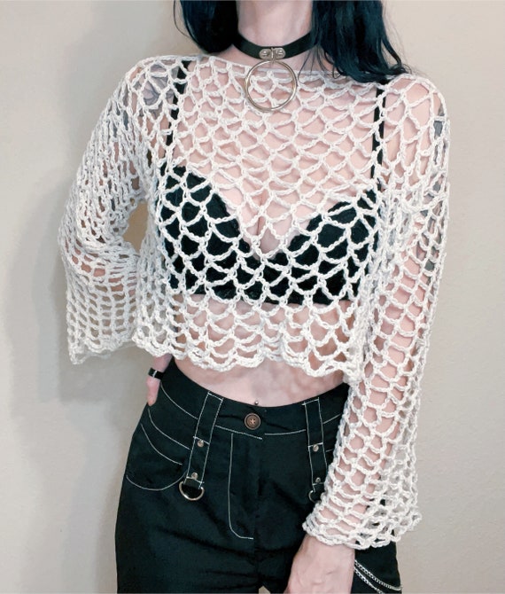 Crochet Fishnet Crop Sweater/ Gothic 