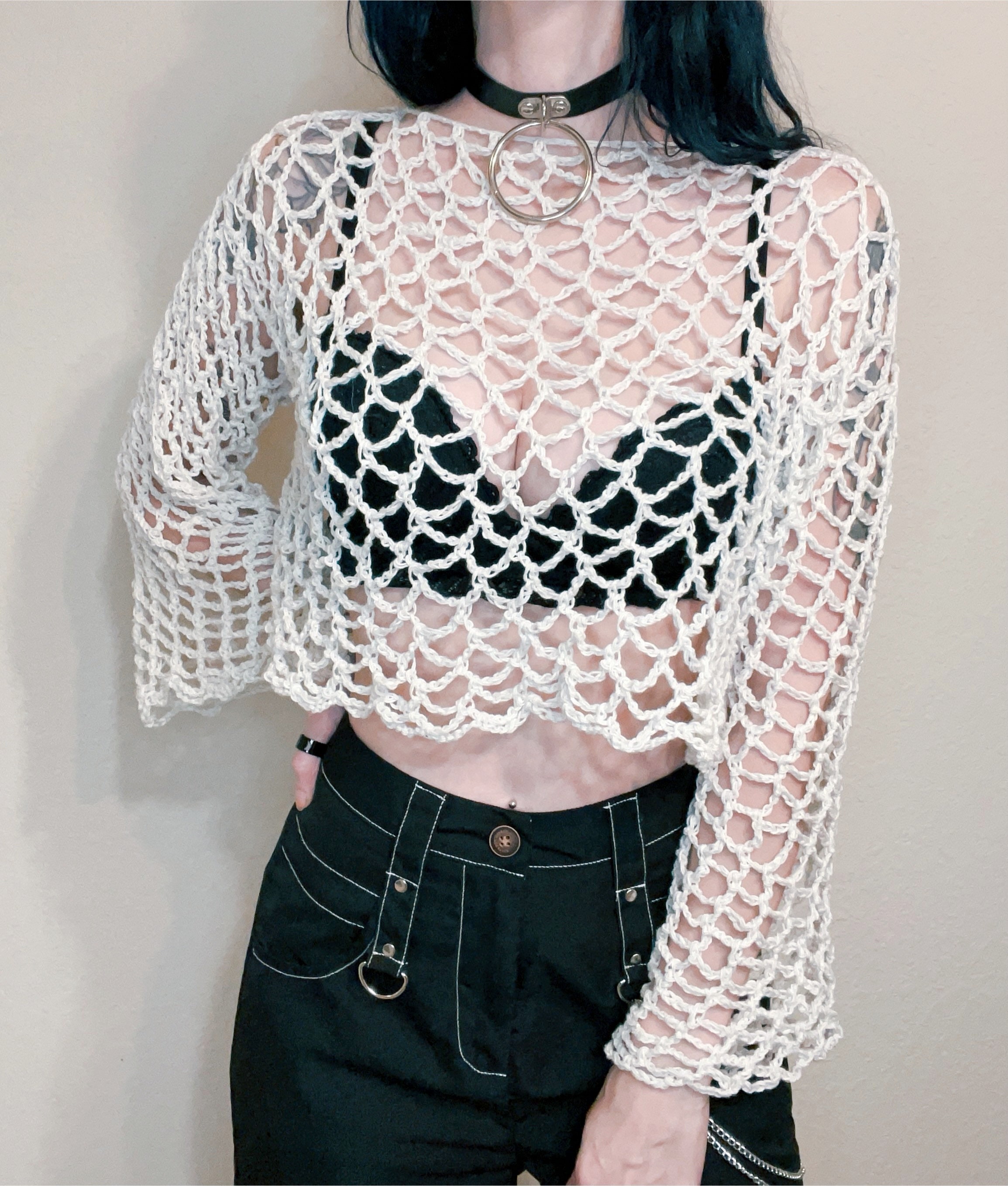 Crochet Fishnet Crop Sweater/ Gothic 