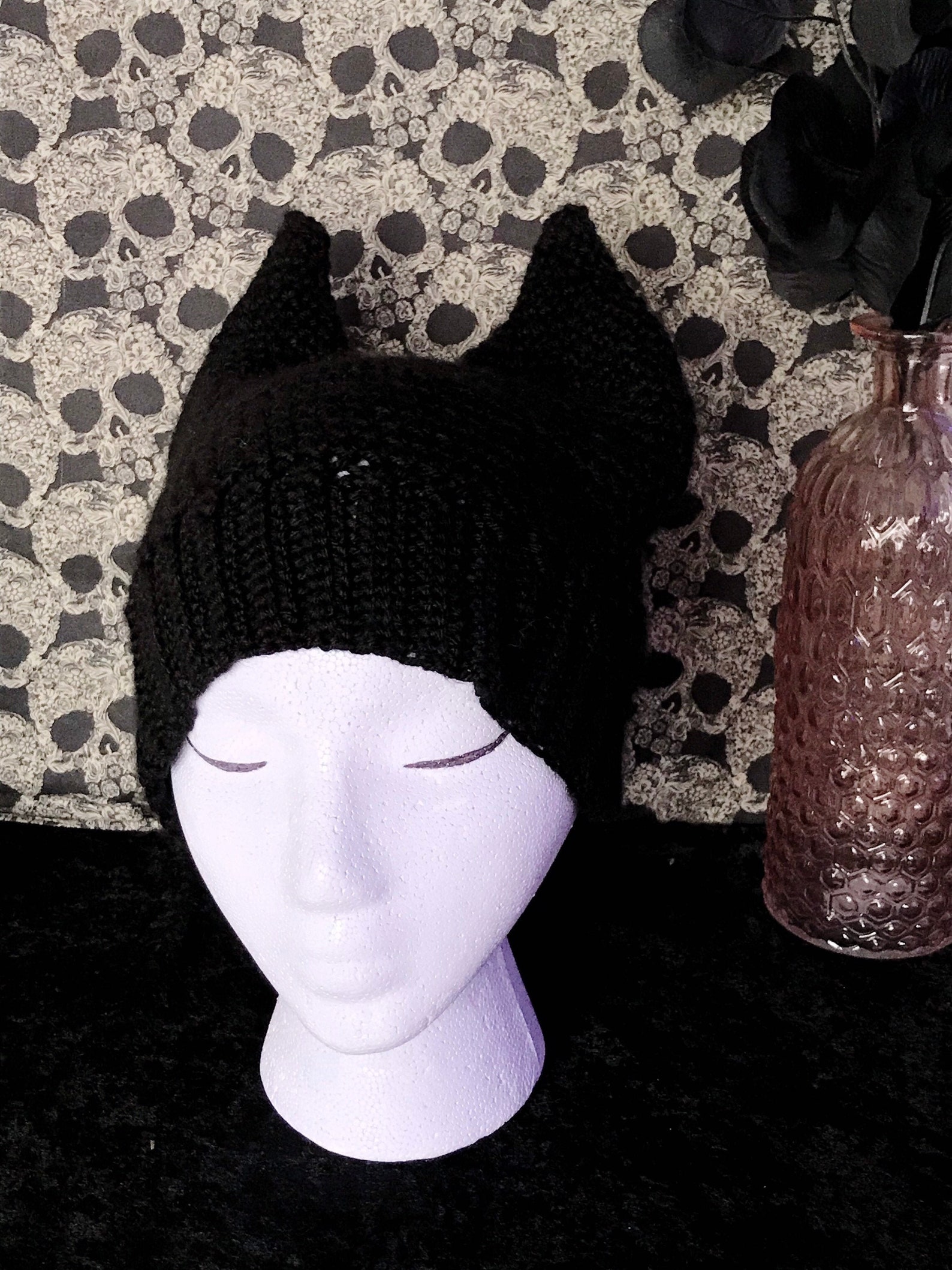 Devil Horn Crochet Beanie Gothic Demon Horned Knit Hat Etsy
