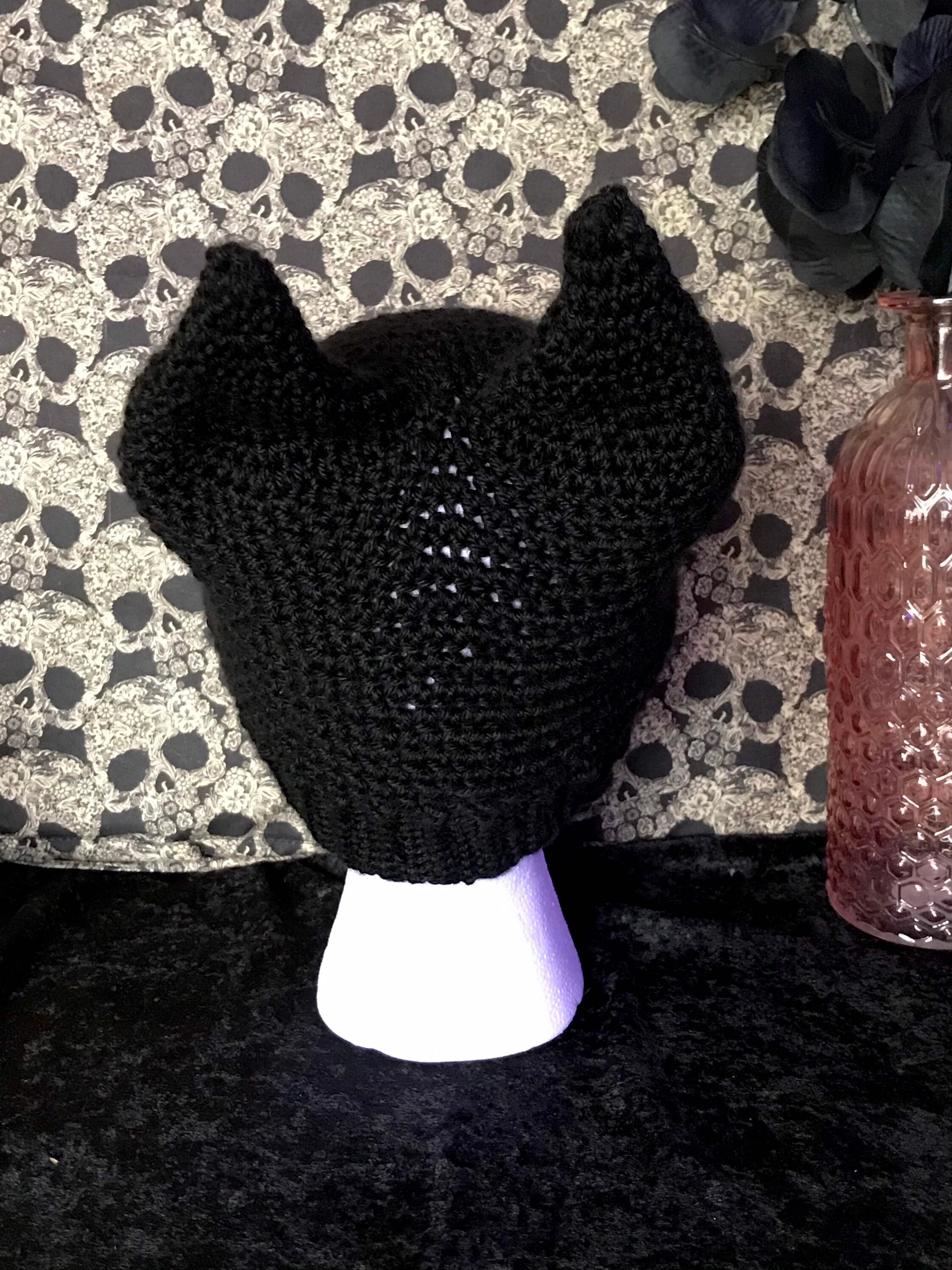 Devil Horn Crochet Beanie Gothic Demon Horned Knit Hat Etsy