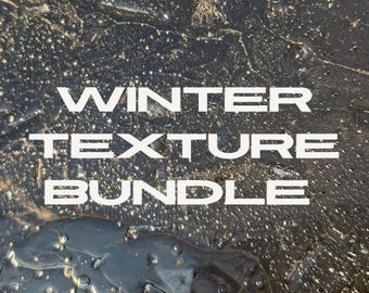 May include: A dark, textured background with the words "WINTER TEXTURE BUNDLE" in white block letters. The background appears to be a close-up of a frozen or icy surface, with a mix of dark and light tones.