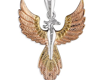 Three Tone Phoenix Pendant 925 Solid Sterling Silver Pendant Handmade Complete With 18" Chain