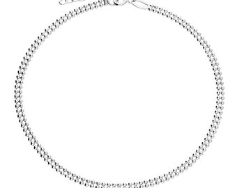 Silver Anklet With Double Beaded Chain Adjustable Chain 925 Sterling Silver