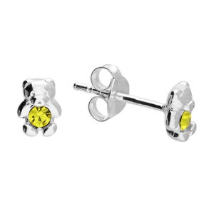 Teddy Bear Stud Earrings November Birthstone Crystal 925 Solid Sterling Silver