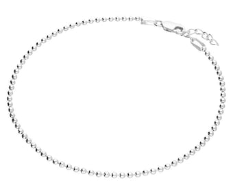 Silver Anklet With Beaded Chain Adjustable Chain 925 Sterling Silver