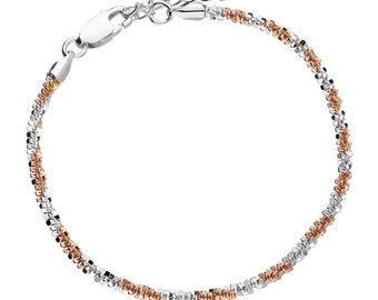 Daisy Chain Bracelet de Cheville Bicolore Or Rose et Argent Chaîne Réglable