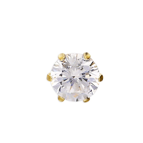 Men's Single Stud Earring 4mm Round Clear CZ Solid 9ct Yellow Gold