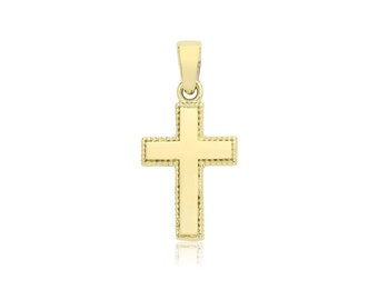 9ct Yellow Gold Small Cross Pendant Patterned Edge 375 Hallmark