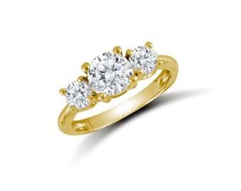 Solid 9ct Yellow Gold Diamond Trilogy Ring Three Stone Hallmarked Size J - T