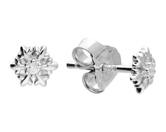 Christmas Snowflake Tiny Stud Earrings CZ Set Solid 925 Sterling Silver