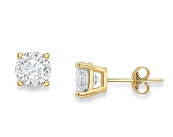 Diamond Solitaire Gold Stud Earrings 4 Claw 9ct Yellow Gold British Made 5mm