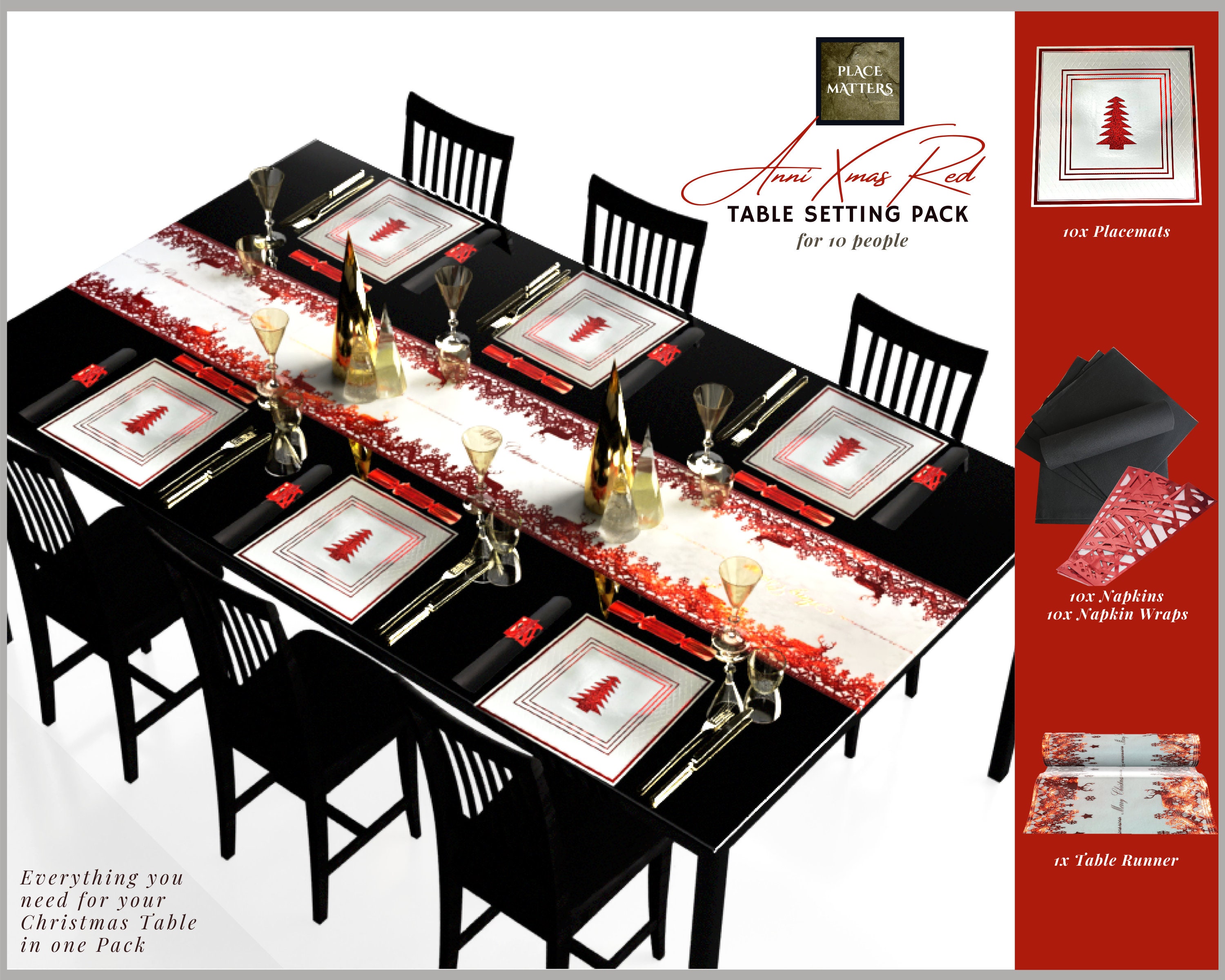 Christmas Table Setting Pack for 10 People details of Contents Listed