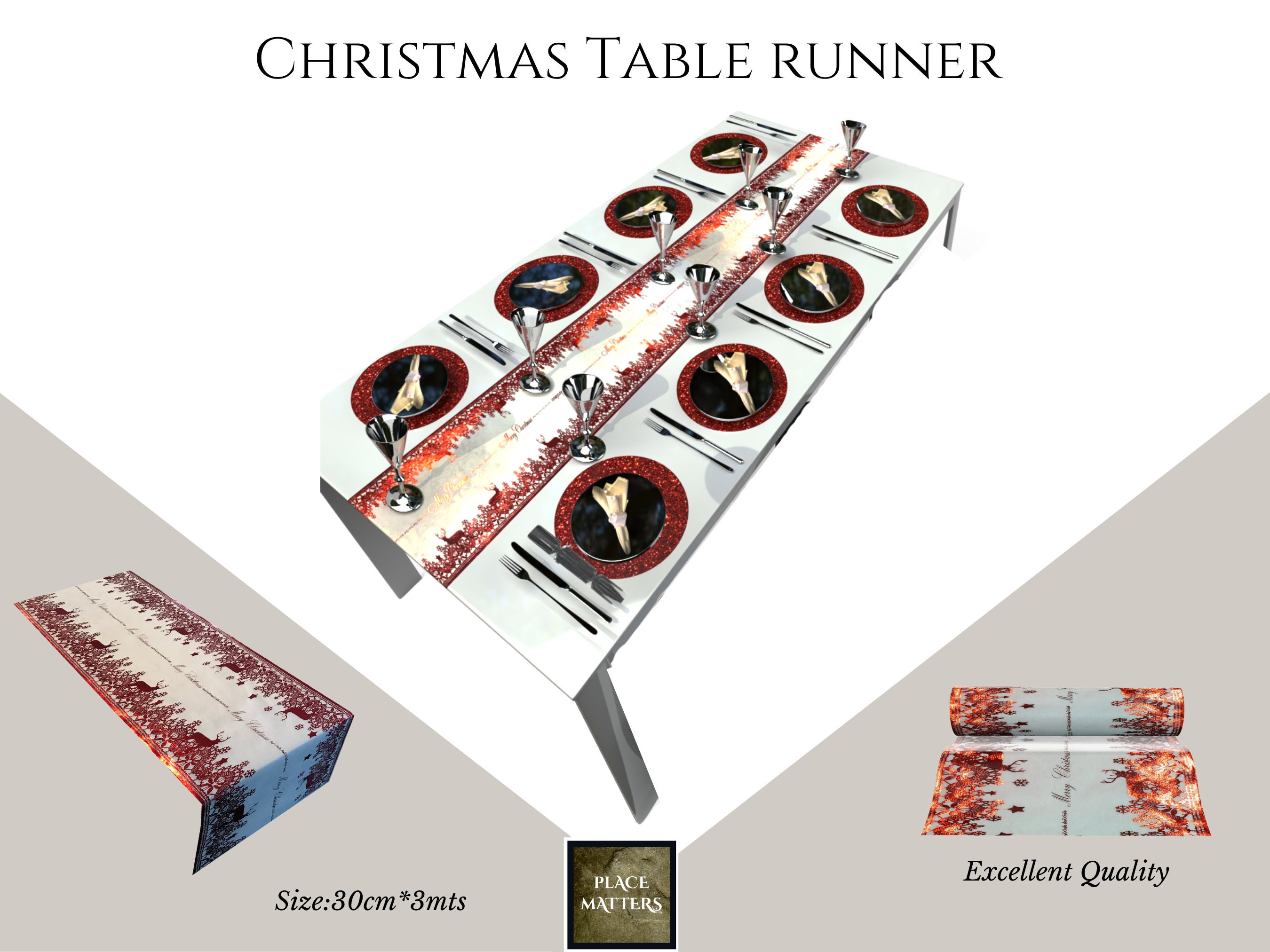 Christmas Table Runners, Silver Table Runner,, Size35cm X 3 Mts 14x 10
