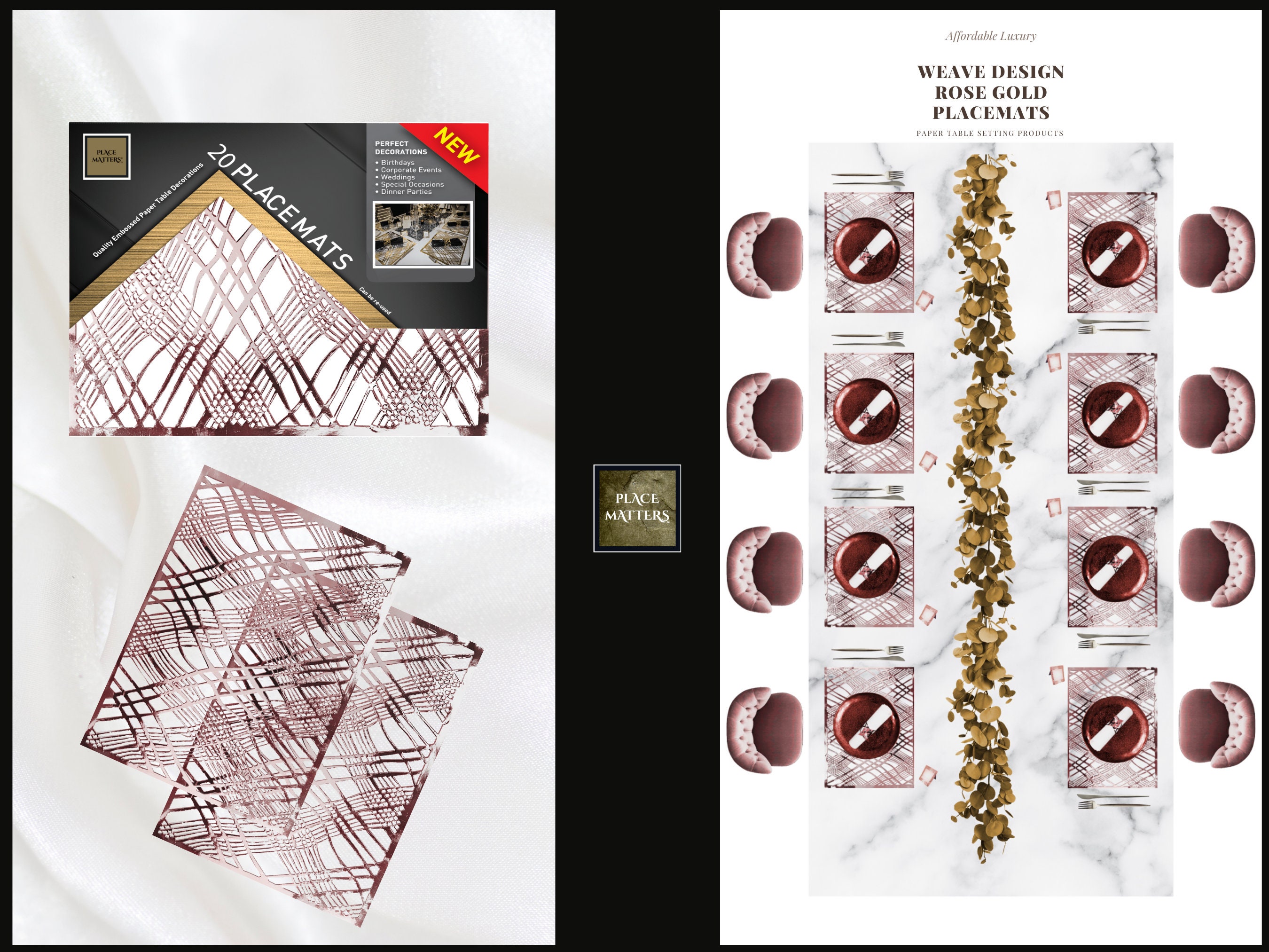 20 PlacematsRose Gold Rectangle Placemats Wedding Chargers Etsy