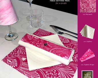 Pink Table Setting Pack For 10 People  (Details of contents listed in description) Square Placemats