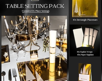 Xmas Gold Table Setting Pack For 10 People (Details of contents listed in description)