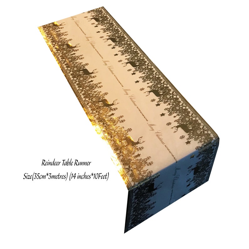 Christmas Table Runners, Gold Table Runner,, Size35cm X 3 Mts 14x 10 Feet Reindeer Design, Etsy