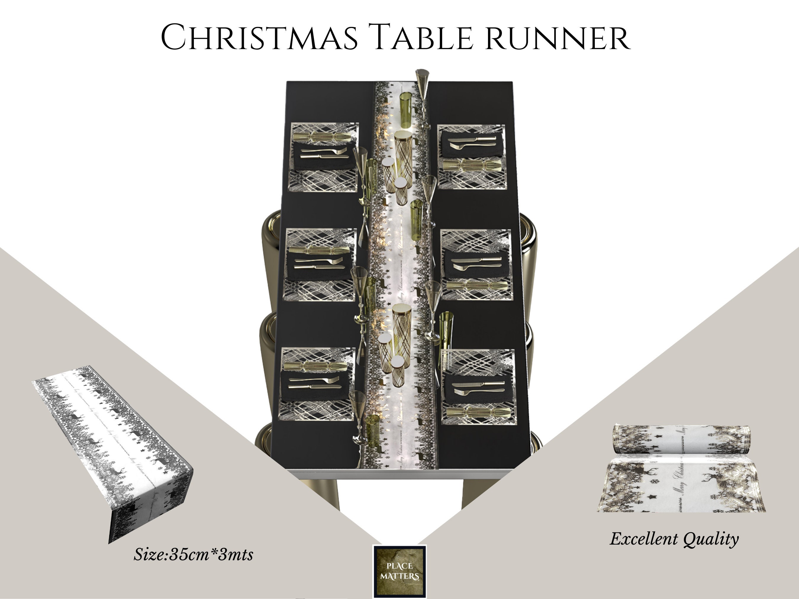 Christmas Table Runners, Silver Table Runner,, Size35cm X 3 Mts 14x 10