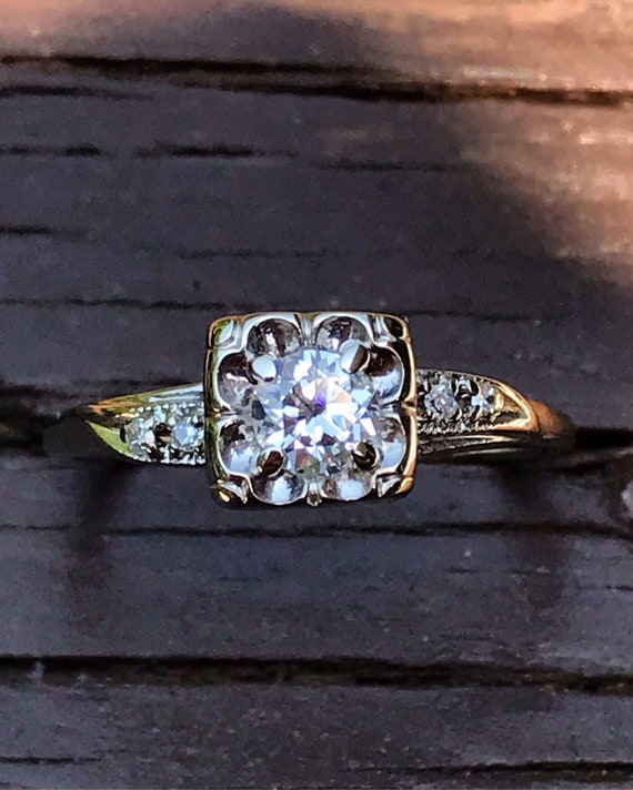 Retro 10k White Gold Diamond Engagement Ring - image 2