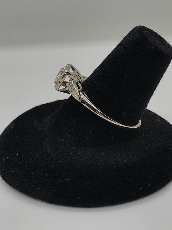 Retro 10k White Gold Diamond Engagement Ring - image 6