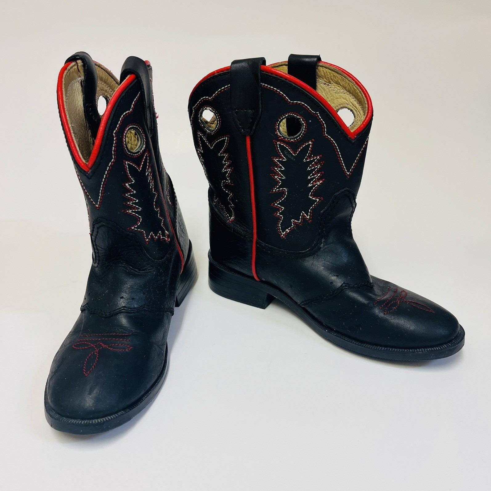 Dan Post Kids Youth Roper Cowboy Boots Black W/red 
