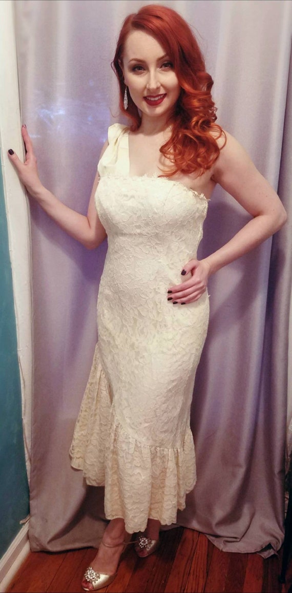 80s Lace Cocktail Wedding Dress - image 3