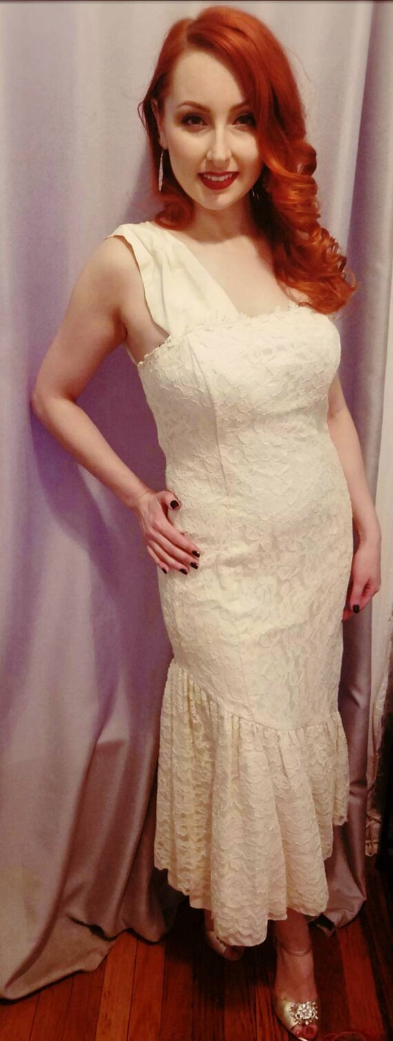 80s Lace Cocktail Wedding Dress - image 2