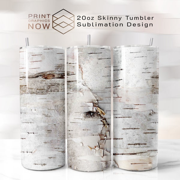 Birch Bark Photo 20oz Skinny Tumbler Wrap Design for Sublimation, 300 DPI, PNG Format, Digital Download