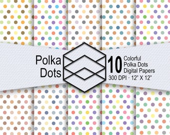 Polka Dots, Colorful Polka Dots, Multi Color Polka Dot Pattern Digital Paper, Digital Paper Download, Polka Dot Digital Papers