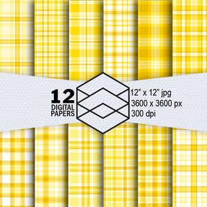 Geel Plaid Digital Paper Instant Download 12 Geel Plaid Digital Paper Pack 300dpi 12 "x12" JPEG-bestanden Scrapbooking Crafting