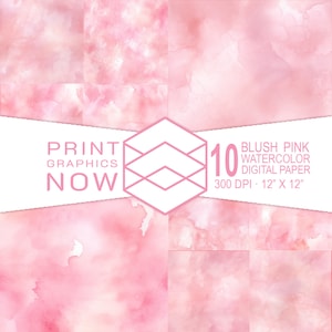 Blush Pink Watercolor Digital Paper, Blush Pink Watercolor Seamless Textures, Instant Download Digital Scrapbook Paper