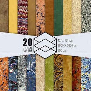 Digital Vintage Endpapers, Endsheets, Book Cover Textures Instant Download Paper Pack 300dpi  12&quot;x12&quot;  JPEG Files