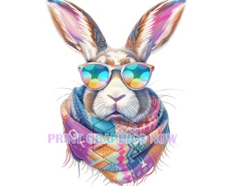 Easter Bunny Clipart Illustration, Digital Printable Rabbit Clipart, Bunny Lovers Gift, Cool Bunny Sublimation Clipart