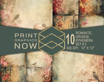 Romantic Ephemera Grunge Digital Paper, Distressed Vintage Style Digital Paper Pack Set #2