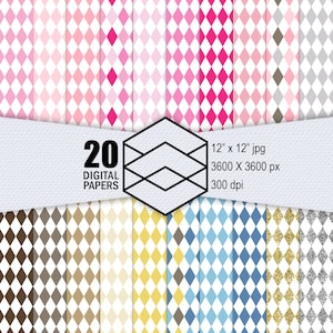 20 Diamant Muster, Diamond Checker Digital Paper Pack, Nahtloses Repeat Design, Digitales Scrapbook, Sofortiger Download