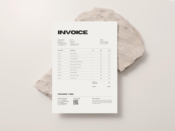 Modern Invoice Template: Minimalist Client Services, Editable Canva Design (PDF Download)