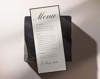 Hochzeit Menü Vorlage für Canva | Schwarz Weiße Elegante Menükarte | Bearbeitbarer druckbarer digitaler Download