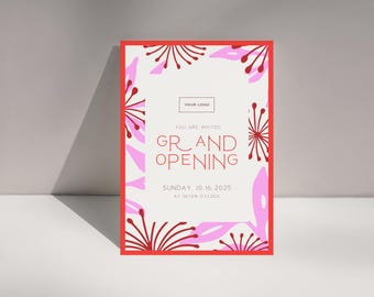 Grand Opening Invitation for Canva: 5&quot; x 7&quot; Floral Business Event Template, Save the Date Card, Event Invitation