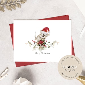 Australian Christmas Koala Card Pack, Pack of 8 Cards, Blank Inside, A6 Size, Folded Card. Premium Quality.
