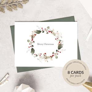 Luxury Australian Animals Christmas Wreath Card Pack, Pack of 8 Cards, A6 Size, Folded Card