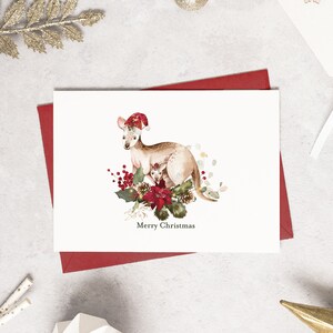 Australian Christmas Kangaroo and Joey Card, Blank Inside, A6 Size, Folded Card. Lightly Textured Card, Premium Quality.